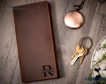 May include: A brown leather journal with a stitched edge and a personalized monogram. The monogram is a capital "R" with the name "Richard" underneath.