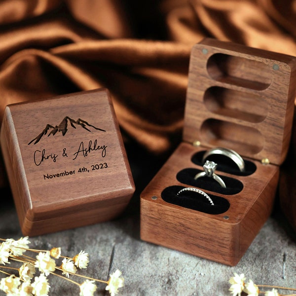 Custom Wedding Ring Box for 3 rings, Triple Ring Wooden Ring Box, Ring Bearer Ring Box, Ring Box Holder, Jewelry Box