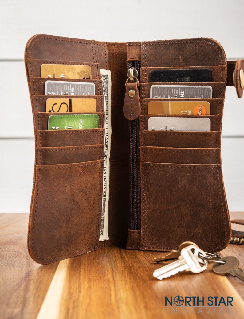 1st Anniversary gift for Husband Boyfriend Anniversary Mens Custom Leather wallet Long Wallet with Chain Personalized wallet for Men