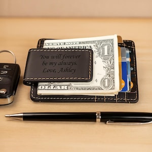 Engraved Crazy Horse Leather Money Clip Wallet, Gift Box image 5
