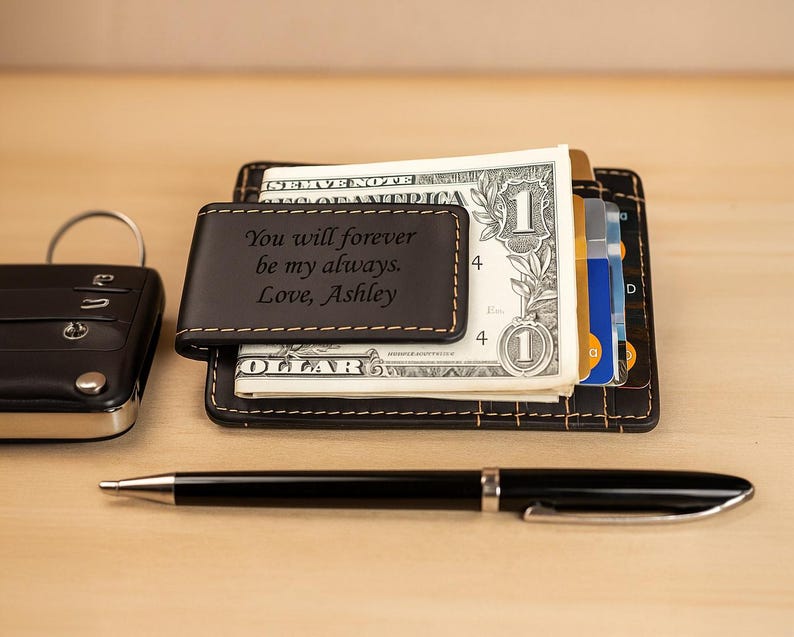 Engraved Crazy Horse Leather Money Clip Wallet, Gift Box image 5