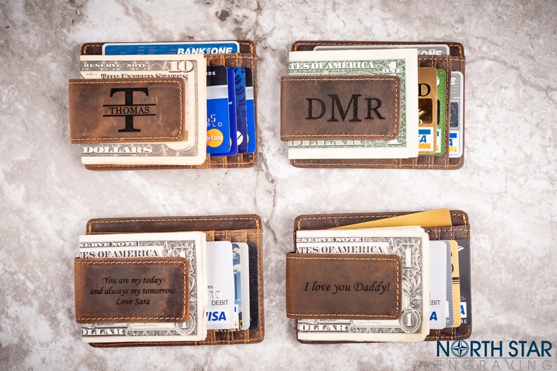 Engraved Leather Money Clip Wallet Personalized Money Clip Etsy