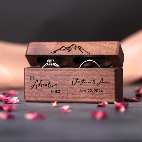 Caja de madera de nogal para guardar anillos dobles, caja para anillos de boda, ideal para ceremonias, regalo de recuerdo.