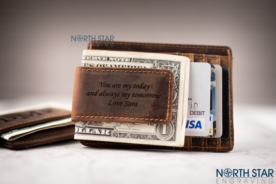 Personalized Money Clip Leather Wallet, Bride to Groom Gift on