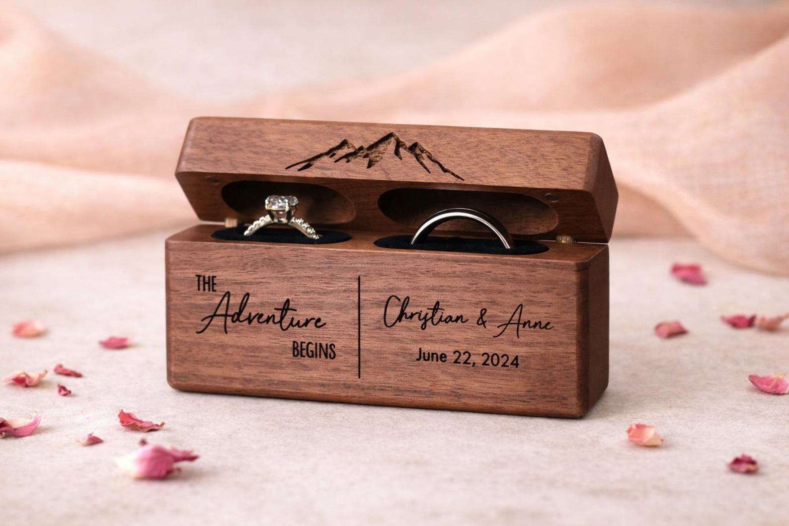Slim Walnut Double Ring Box – Engagement & Wedding Rings, Ring Bearer ...