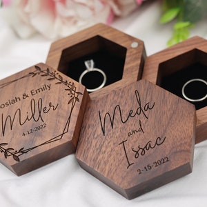 Wooden Ring Box for wedding Ceremony, Engagement ring box, Proposal Ring Box, Custom Ring Box, Personalized Wooden ring box, Hexagon