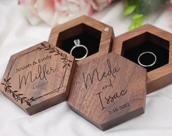 Wooden Ring Box for wedding Ceremony, Engagement ring box, Proposal Ring Box, Custom Ring Box, Personalized Wooden ring box, Hexagon