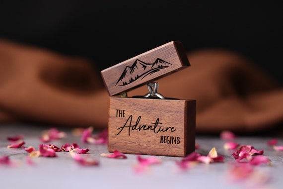 Proposal Ring Box, Custom Slim Engagement Ring Box, Wedding Engagement Ring Box, Personalized Proposal Walnut Single Ring box