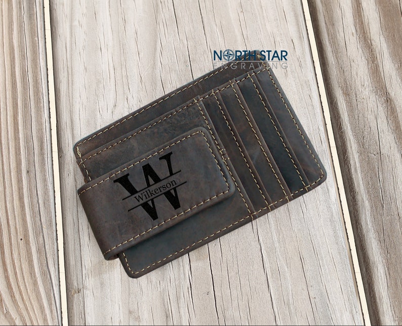Mens Leather Wallet Personalized Wallet Money Clip W! allet Custom Money Clip Engraved Money Clip Mens Personalized Leather M! oney Clip -
