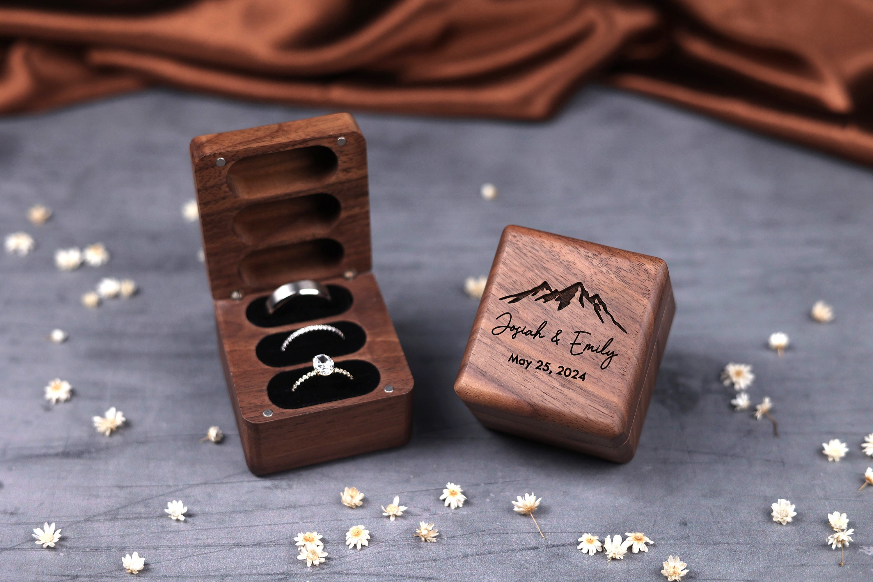 Custom Wedding Ring Box, Triple Ring Wooden Ring Box, Engagement Ring Box, Ring Bearer Ring Box, Ring Box Holder, Wedding Ring Box