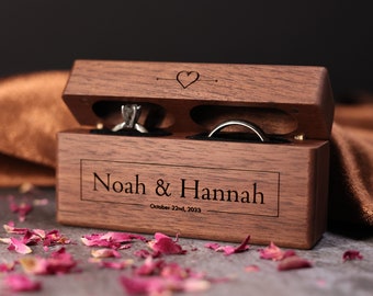 Wooden Ring Box for Wedding Ceremony -Slim His and Hers Engagement Proposal Ring Bearer Box - One Year Anniversary - Birthday