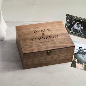 Personalized Walnut Wood Keepsake Box – Handcrafted Memory Box with Hinged Lid – Custom Gift for Christmas – Made in USA