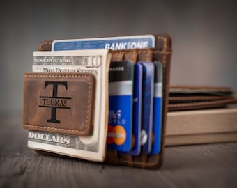 Leather Wallet Money Clip , Mens Gift for him, Wallets for men, Engraved Wallet, Leather wallet mens, Christmas gifts for him