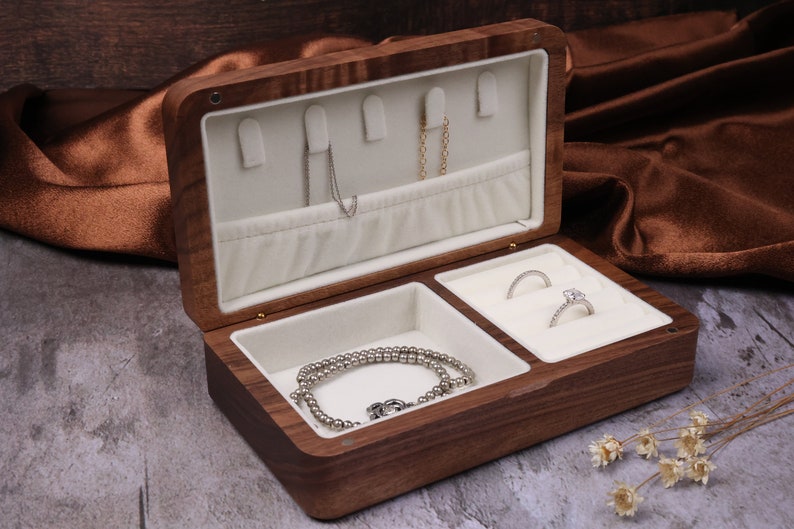 Jewelry Box Travel Case for Women, Custom Engraved Jewelry Box, Bridesmaid Jewelry Box, Jewelry Organizer, Custom Wood Jewelry Box image 8