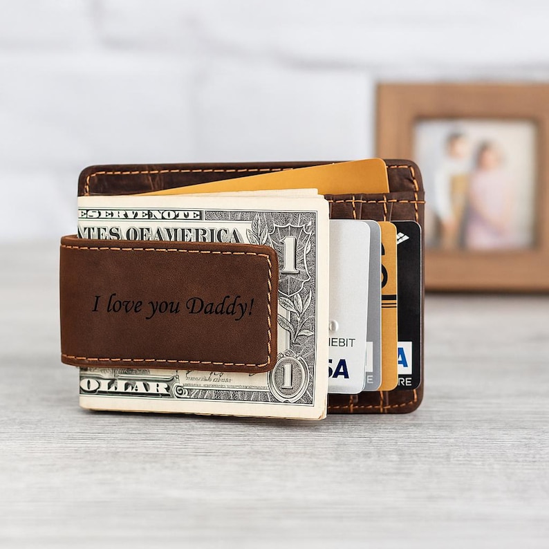 Engraved Crazy Horse Leather Money Clip Wallet, Gift Box image 12