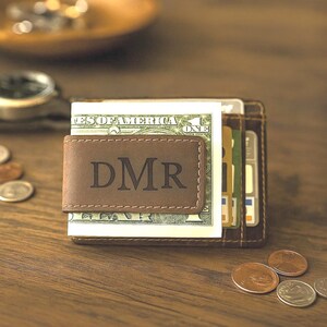 Engraved Crazy Horse Leather Money Clip Wallet, Gift Box image 11