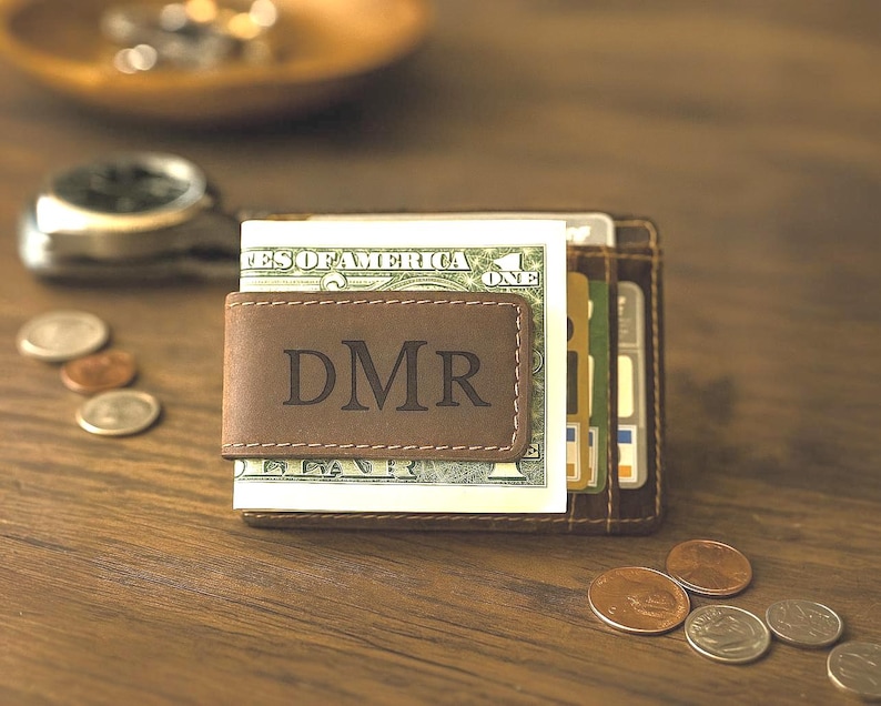 Engraved Crazy Horse Leather Money Clip Wallet, Gift Box image 11