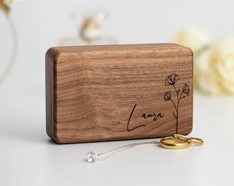 Custom Engraved Walnut Jewelry Box – Velvet Lined Travel Keepsake