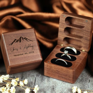 Wedding Ring Box, Triple Wooden ring box for wedding Ceremony, Ring Bearer Ring Box, 3 ring Holder, Wedding band holder