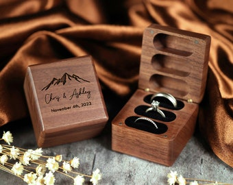 Wedding Ring Box, Triple Wooden ring box for wedding Ceremony, Ring Bearer Ring Box, 3 ring Holder, Wedding band holder