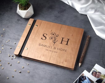 Wooden Wedding Guest Book - Personalized Engraved Wedding Album, Photobooth guestbook, Photo Album