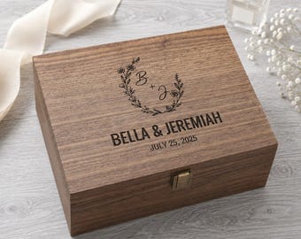 Handcrafted Walnut Wedding Keepsake Box | Personalized Memory Box | Custom Engraved Gift for Couple | Bridal Shower & Anniversary