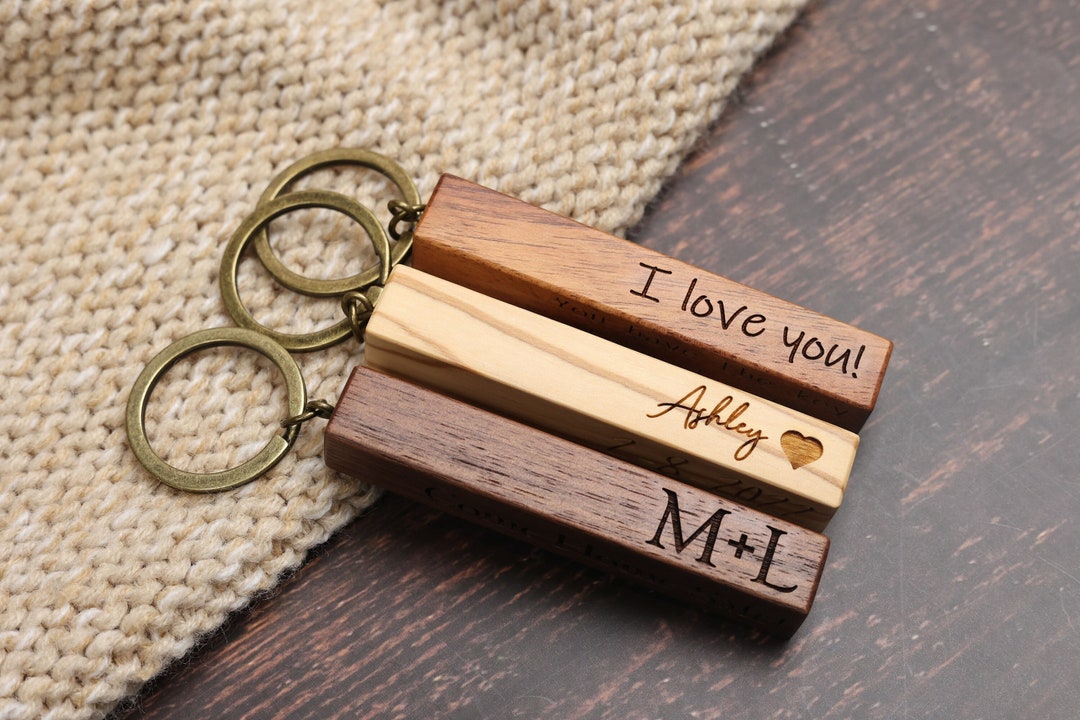 Engraved Keychain, Boyfriend Keychain Personalized, Wooden Bar Keychain for Boyfriend, Custom