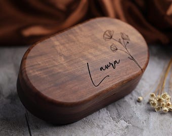 Engraved Walnut Travel Jewelry Box, Bridesmaid Gift, Custom Wood Box