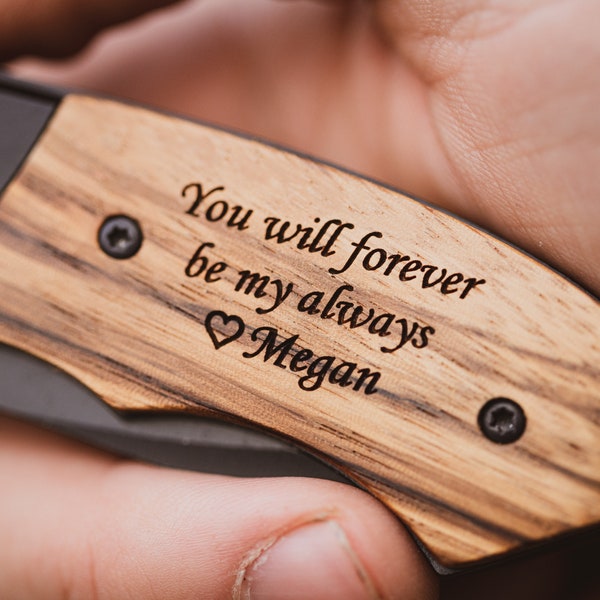 Wood anniversary gift for him, wooden anniversary gifts for men, 5th anniversary gift for him, 6th anniversary gift for him, engraved knife