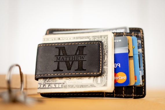 Personalized Cowhide Leather Money Clip Wallet: Custom engraved wallet for men