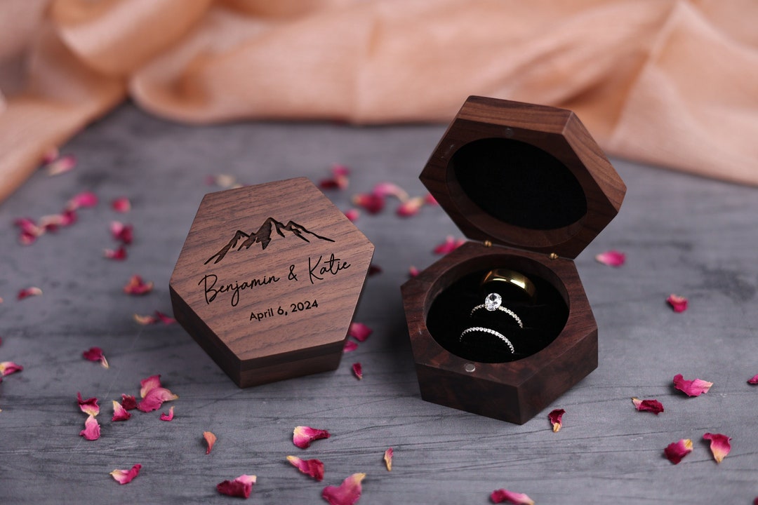 Triple Wedding Ring Box for Wedding Ceremony, Wooden Ring Bearer Ring ...