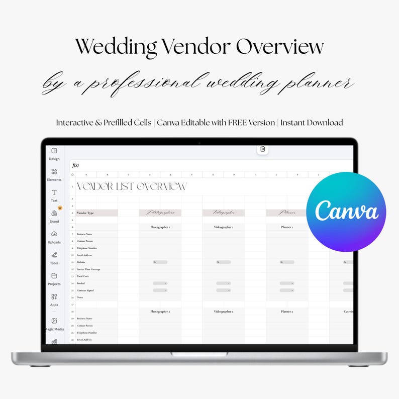 Wedding Vendor Comparison Table | Canva Interactive Spreadsheet ...