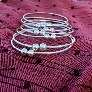 Sterling Silver Ball Bangles - Set of 7 Adjustable Boho Stacking Bracelets