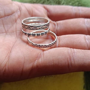 Sterling Silver Stackable Ring Set of 3, Chevron Pattern Stacking Rings, Handmade Minimalist