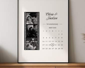 Personalisiertes Jubiläums Geschenk: Fotodruck mit Kalendarium, Romantische Andenken, Paar Wand Kunst, Freund Canva Vorlage, Geschenk für Ihn