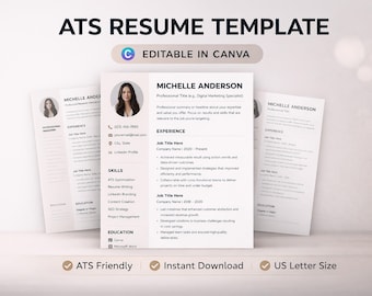 Modèle de CV ATS Canva modifiable (téléchargement instantané)