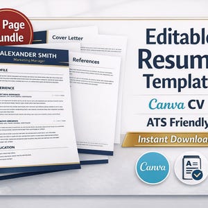 Canva CV-mall | Modernt CV, personligt brev och referenser (direkt nedladdning)