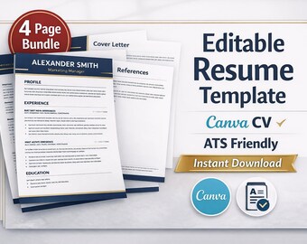 Modèle de CV Canva | CV moderne, lettre de motivation et références (téléchargement instantané)