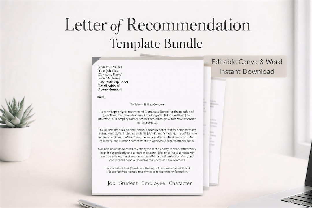 Letter of Recommendation Template Bundle | Editable Word & Canva ...