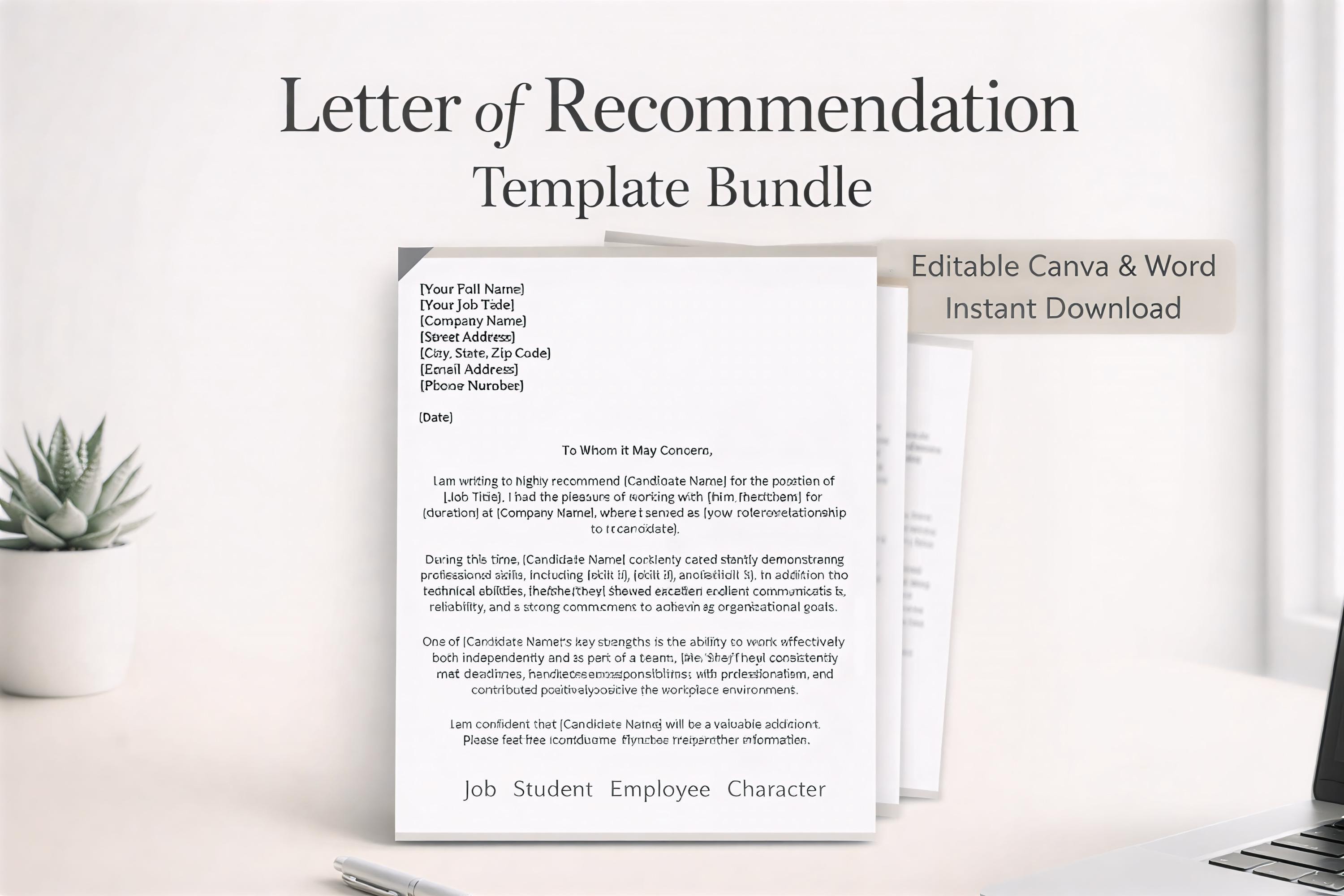 Letter of Recommendation Template Bundle | Editable Word & Canva ...