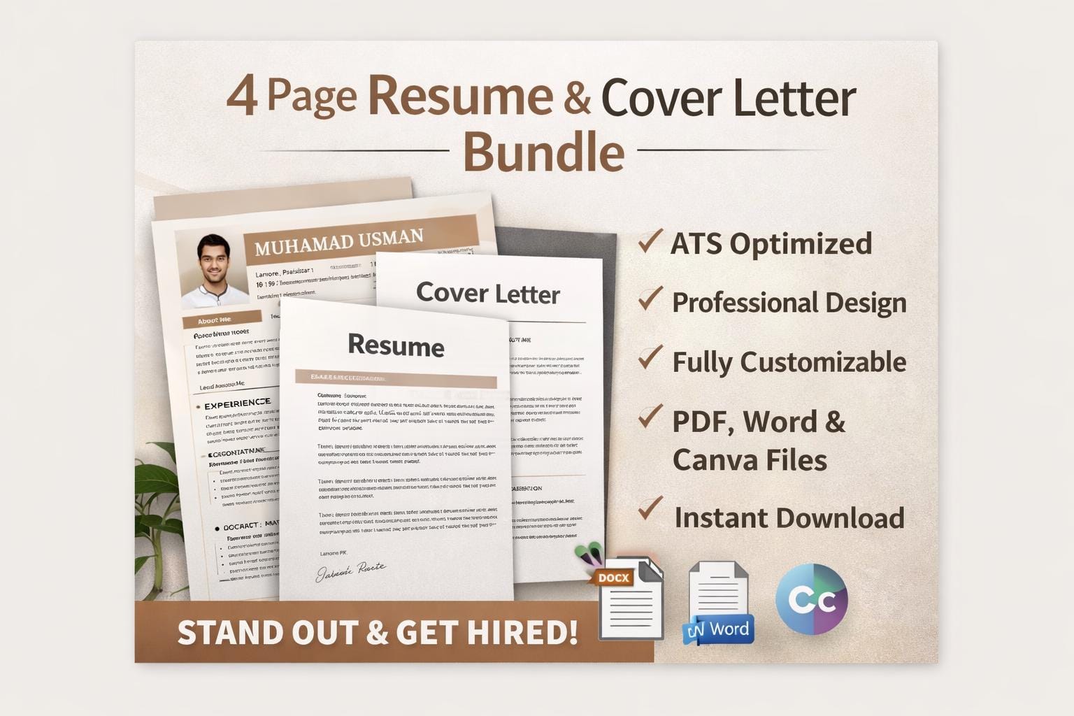 ATS Friendly Resume Template for Microsoft Word and Google Docs, Cover ...
