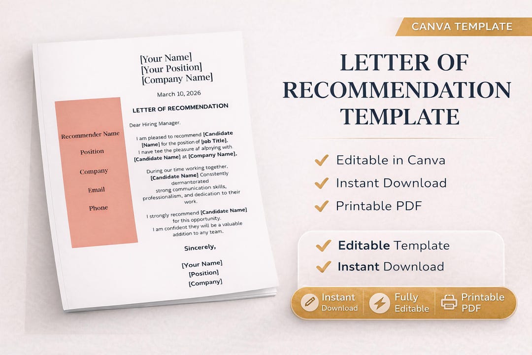 Letter of Recommendation Template, Editable Canva Recommendation Letter ...