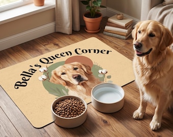 Personalized Golden Retriever Feeding Mat | Waterproof Non-Slip Pet Bowl Placemat