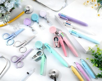 Stiftset mit Schlüsselanhänger, Kugelschreiber mit Einzugsmechanismus, Mini-Sharpie, Textmarker, Geschenk für Krankenschwestern, Lehrerinnen und Lehrer, Lanyard- und Ausweishalter, Zubehör für Ausweishalter, Geschenk zum Pflegeexamen