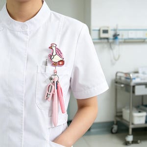 Pastel Badge Keychain Accessory Set, Mini Bling Sharpie with Charm, Mini Pen & Highlighter, Nurse Badge Buddy, Teacher Gift