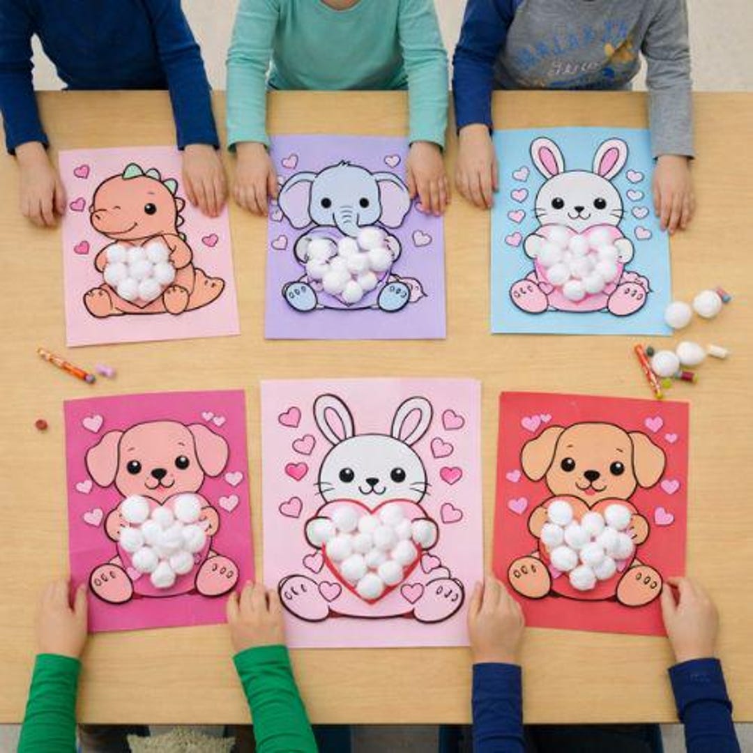 Valentine Animal Cotton Ball Craft | Preschool & Toddler Printable ...