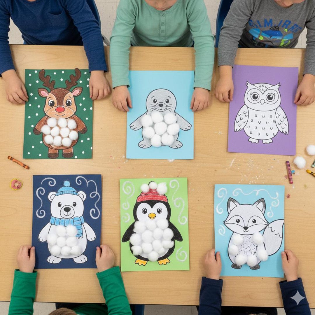 Winter Animal Cotton Ball Crafts for Kids | Preschool & Toddler ...