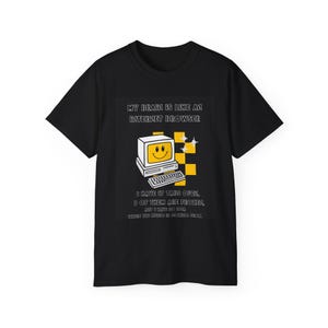 Smiley Retro Computer Tee | Vintage PC Graphic T-Shirt, Checkerboard Tech Design