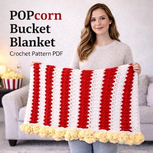 Popcorn Bucket Blanket Pattern PDF, Movie Night - Hand-Knit/Crochet | Digital Download