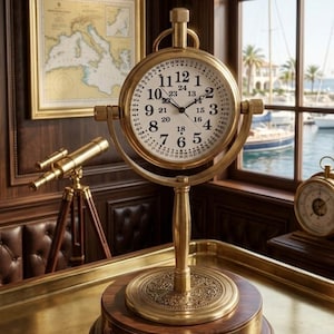 Reloj de mesa de latón macizo - Reloj de escritorio vintage totalmente de latón, reloj marítimo antiguo, decoración de oficina de primera calidad y regalo de lujo único